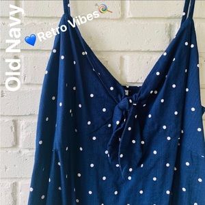 🔥SALE🏷️OLD NAVY Blue Polka Dot Front Bow Smocked Back Sleeveless Flowy Tank